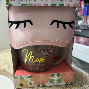 Mom Glass Mug with Butterfly Design & Eye Mask